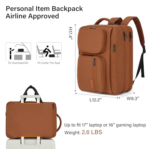 Hanke Convertible Laptop Bag, 3 In 1 Briefcase Backpack for 17.3 Inch Laptop, Computer Work Bag for Men Women, Water Resistant Business Messenger Shoulder Bag for Office Commute Travel, Brown - image 8
