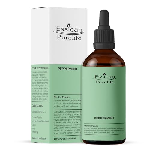 Premium Peppermint Oil 100ml, Spider Repellent, Energy Boost, Candle Making - Peppermint Essential Oils for Skin, Decongestant, Humidifier, Aromatherapy, Haircare & Headache Relief - Vegan & UK Made