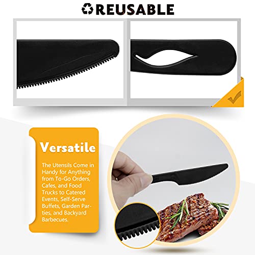 Green Earth, Disposable Knives 50 Pack Pla Everyday Tableare Multi Use Washable Knives Gluten-Free To-Go Utensil Black 6.71" #TOP3