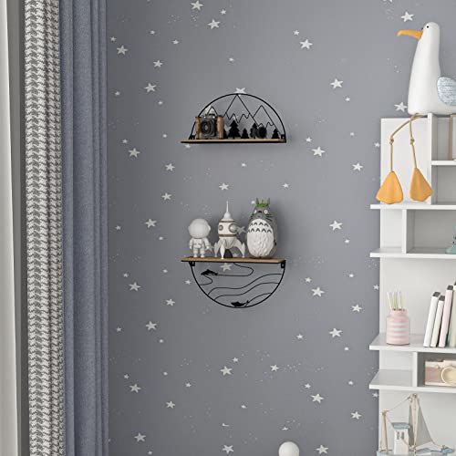 Rempry Floating Shelves For Wall With Unique Mountain Landscape Decor Set Of 2, Half Round Rustic Storage Wall Shelf For Bathroom Nursery Bedroom Kitchen, Black #TOP6