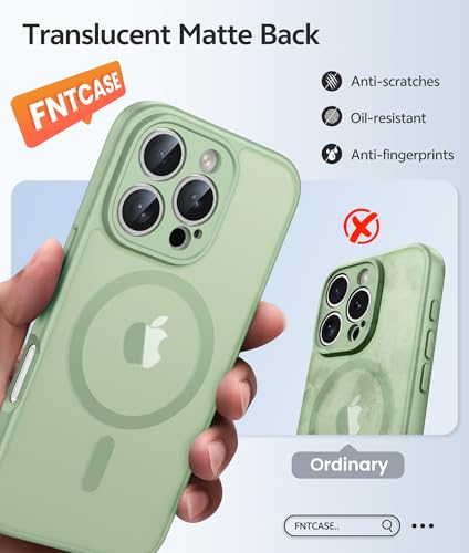 Image of FNTCASE for iPhone 16 Pro Case: [Compatible with Magsafe] Translucent Matte Cases with [Full Camera Protection] [Screen Protector] Military Grade Shockproof Protective Phone Cover - Light Moss