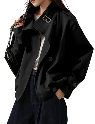 Megfie Jackets for Women Trendy Vintage Trench Coat Turtleneck Crop