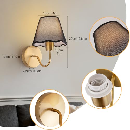 Image of ADISUN Battery Operated Wall Sconce Set of 2, Gold Wall Lamps Rechargeable Bulbs for Living Room, Black Rattan Shade, Wireless Wall Lights for Bedroom Living Room Hallway Kitchen(2 Bulbs Included)