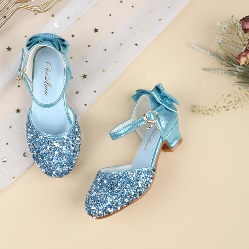 Image of ChuLian Girls Sandals Little Kids Glitter Bow Dress Shoes Crystal Low Heel Sequins Princess Sandals Toddler Flower Wedding Party Shoes