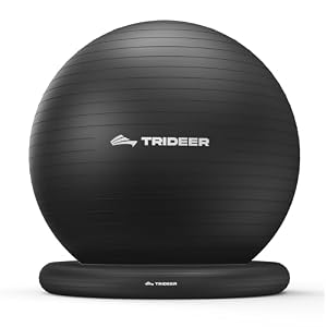 Trideer Yoga Ball Chair with Base for Office Desk, Exercise & Stability Ball Seat, Pilates Ball for Core Training, Pregnancy Ball for Comfort, Back Pain Relief & Active Sitting