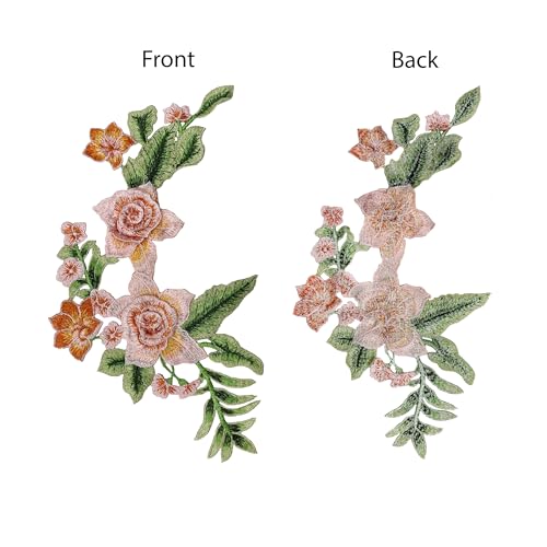Image of Embroidered Colorful Neckline Design Sewing Neck Applique with, Sew On Patch Neck Applique Dress Motif Applique (Red Rose)
