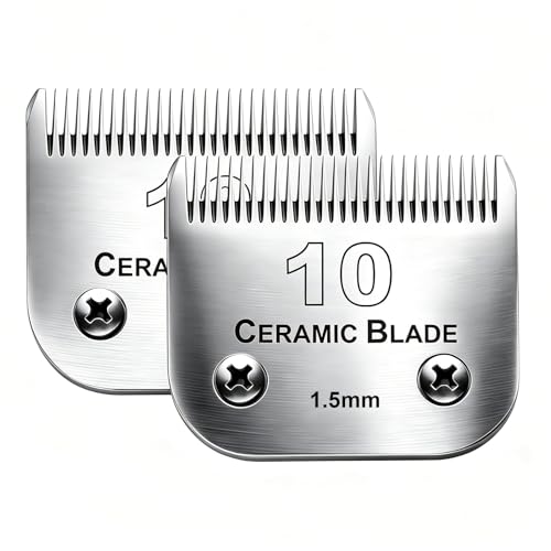 2PC 10 Blade Dog Grooming Clipper Replacement Blades Compatible with Andis Dog Clippers Detachable Ceramic Blade & Stainless Steel Blade Size-10 1/16-Inch Cut Length (64315)