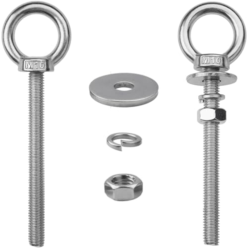 Image of 2 Pack M10 Eye Bolts with Nuts, 304 Stainless Steel 3 /8 inch x 4 inch Heavy Duty Lifting Eye Bolts, Metric M10x102mm Ring Eye Bolt for Hanging, Tie Down, Outdoor & Hardware Fixing (2, 3 /8 inchx4 inch)