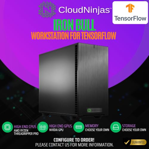 Cloud Ninjas Iron Bull AI Workstation para TensorFlow Ryzen Threadripper PRO 7975WX 4.0GHz 32 Núcleos RTX PRO 6000 Blackwell Max Q Workstation 96GB GPU 256GB ECC Reg DDR5 4TB M.2 NVMe PSU 1600W miniatura 2