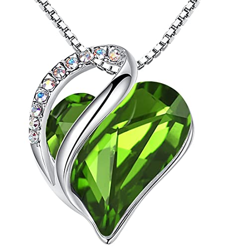 Leafael Infinity Love Heart Pendant Necklace with Peridot Green Birthstone Crystal for August, Jewelry Gifts for Women, Silver-tone, 18