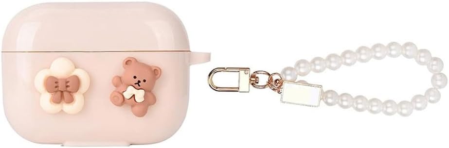 Pearls Chain Silicone Cover for 3 2025 Earbuds Shockproof Protective Case with Bears Charm