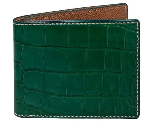 Image of HATA Green Bifold Leather Wallet for Men, Slim Minimalist Exotic Wallet, Hand-Stitched RFID Blocking Leather Wallets, Handmade Gift for Birthday, Anniversary, Father's Day VINAM-87