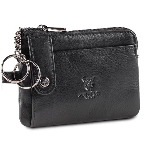 MATADOR Porte Clef avec 2 Porte Carte Crédit et Porte Monnaie en Cuir Véritable | Mini Pochette Rangement Clé avec Blocage RFID et Boîte Cadeau | Sac Cuir Porte Clés Voiture Multifonction | Nappa Noir