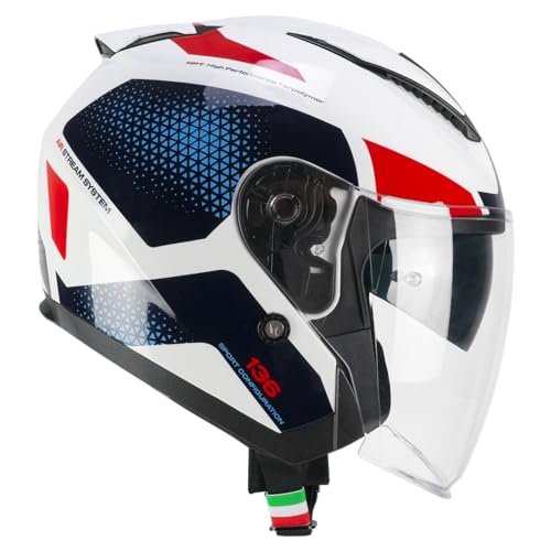 Casco de cara abierta CGM 136G DNA Galaxy blanco y azul XXL para moto