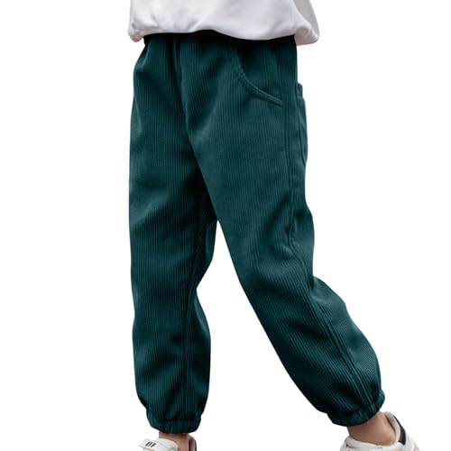 Children Boys Girls Corduroy Pants Solid Color Elastic Waist Long Pants Pockets Casual Sports Ankle Sweatpants