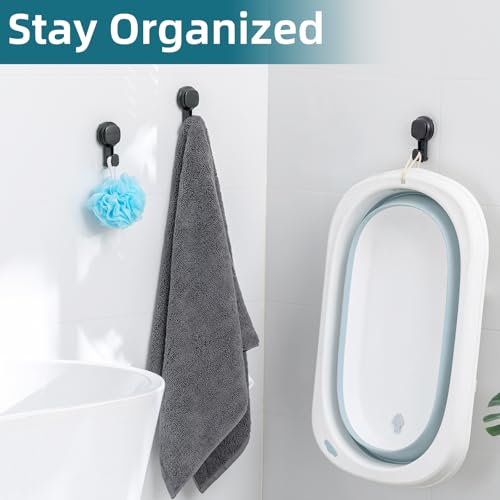 Image of TAILI Upgraded Visible Safety Indicator Suction Cup Hook 4 Pack, Damage-Free Hanging Glass Shower Wall Hook for Towel, Loofah, Bathrobe, Clothes, Easy to Install, Rust Resistant, Reusable, Black