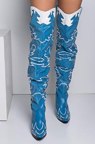 Cape Robbin Kelsey-21 BLUE STITCH ROCK STAR WESTERN POINTED OVER KNEE THIGH BOOT (Denim, 8.5) | Image 2
