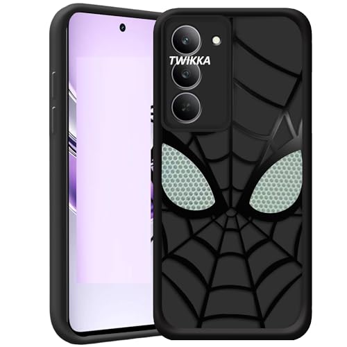 Image of Stylish Spider Back Case Cover Compatible for Mi Redmi 15 5G | Spidey Face Mask Case | Soft Silicone | Camera & Full Body Protection | Shock Proof | (Black)