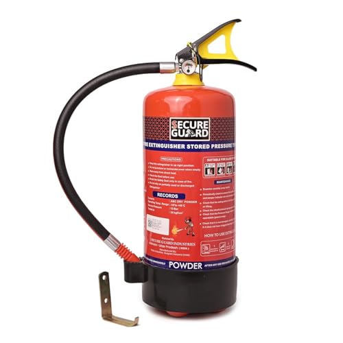 Image of Secure Guard ABC Powder Type (4kg + 1kg Combo) Fire Extinguisher ISI Mark with Wall Mount Hook and How to use Instruction Manual for Home, Kitchen, Office, School and Industrial Use