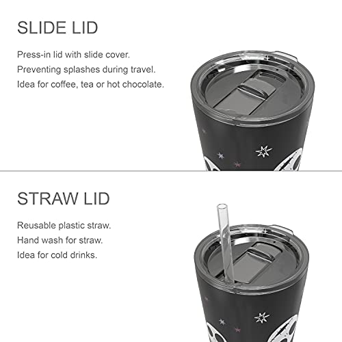 Image of Zak Designs Disney Vacuum Insulated Stainless Steel Travel Tumbler with Splash-Proof Lid, Includes Reusable Plastic Straw and Fits in Car Cup Holders (18 /8 SS, 25 oz, The Nightmare Before Christmas)