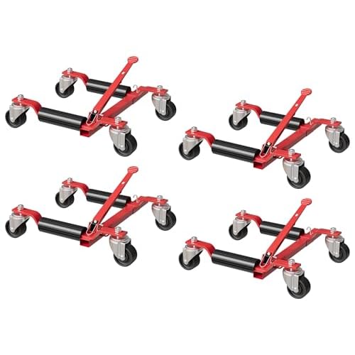 Car Wheel Dolly Jack Set of 4, Heavy Duty 6000 LBS Capacity Mechanical Wheel Dolly with Ratcheting Foot Pedal, Vehicle Positioning Jack for Tire Auto