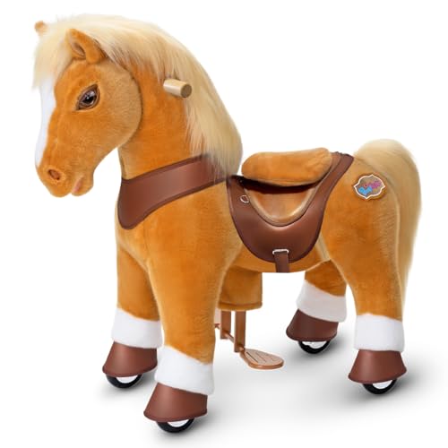Image of PonyCycle Ride on Horse Classic Model U with Brake, Sound, Walking Horse Mechanical Pony Black Giddy up Pony Plush Toy Walking Animal Size 3 for Age 3-5 Years -Ux326 with Brown Rein 29.5 inch.
