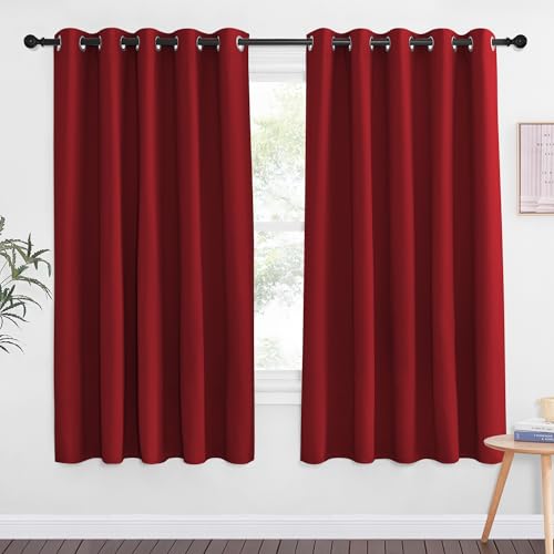 NICETOWN 66 Inch Long Blackout Curtains for Bedroom Living Room, Thermal Insulated Room Darkening Curtains, Light Blocking Blackout Drapes for Bedroom, 66" W x 66" L, 1 Panel, Burgundy Red