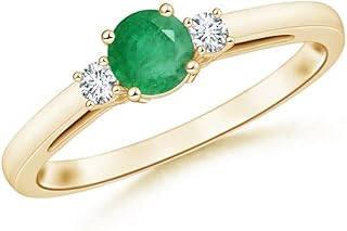 Angara Natural Round Emerald & Diamond Three Stone Engagement Ring in 14K Solid Gold/Platinum for Women | May Birthstone J...