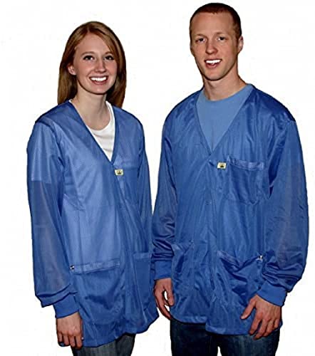 Image of ESD Jacket, Certified Level 3 Protective Lightweight Workwear & High Shielding Anti-Static Lab Coat, Full Sleeve,Knit Cuff ESD Smock, Light Blue - Small (JKCS 8802LB)