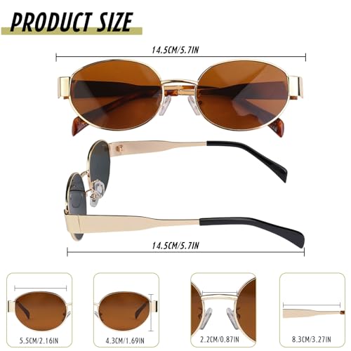 2Pcs Oval Sunglasses Retro 90s Sunglasses Trendy Classic Shades Metal Frame Gold Sunglasses2