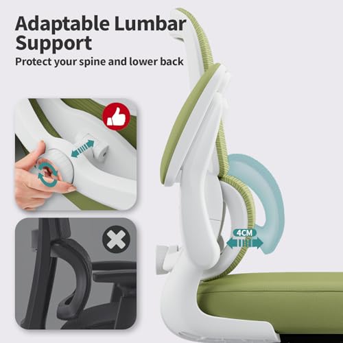 Image of TRALT Office Chair - Ergonomic Desk Chair with Adjustable Lumbar Support, Mesh Computer Chair, Executive Chair for Home Office Comfortable Lumbar Support (1, White Green)