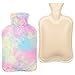 NATUCE Bouillotte d'eau Chaude, 2L Bouillotte en Caoutchouc avec Housse en Peluche, Bouillotte Ventre avec Couverture Douce pour Fournir Chaleur pour Famille Enfants Femmes Filles (Coloré)