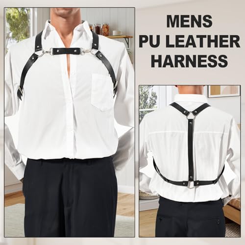 Image of Mens Body Chest Belt Harness PU Leather Supporters Adjustable Shoulder Strap Sexy Party Cosplay Costume