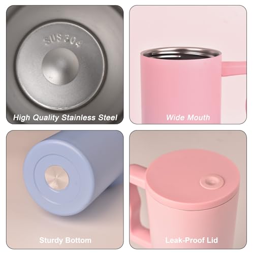 Image of 1200ml Stainless Steel Tumbler Water Bottle with Handle, Straw | Double Insulated Hot & Cold Leak-Proof Sipper Bottle for Coffee, Travel, Gym, Office & Home (Pink)