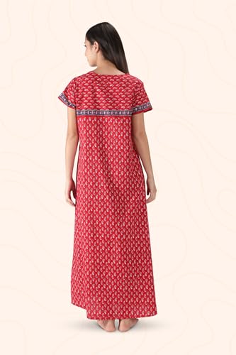 Image of NIHSAMAH Cotton Nighty for Women with Pocket, Premium Printed Long Nighty | Comfortable & Fancy Sleepwear /Nightwear