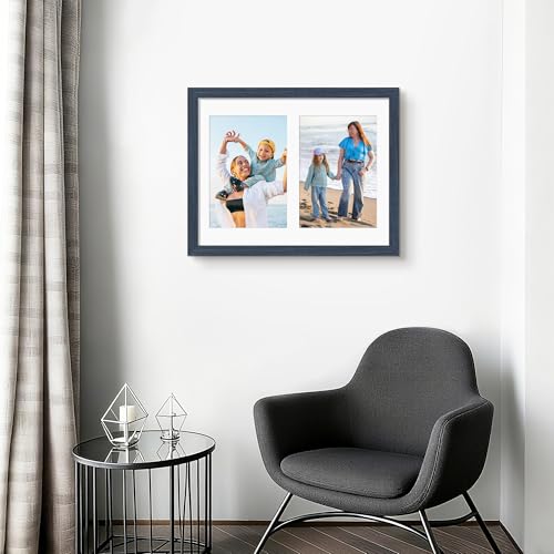 Image of DUENPY 8.5x11 Double 5x7 Picture Frame Double Picture Frame Displays Two 5x7 inch Photos Available Horizontal Wall Mounting Display and Vertical Navy Blue