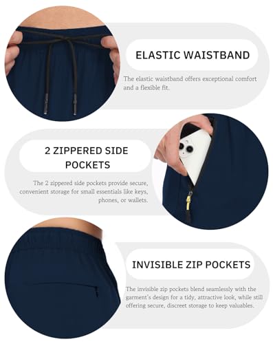 ZOOXING Athletic Pants Mens Outdoor Quick Dry Lightewight Workout Hiking Polyester Water Resistant Running Jogging Sweat Pants with Pockets Navy-M