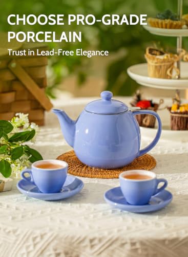 Image of Sweese Porcelain Teapot 27 oz with Infuser for Loose Leaf Tea, Dusty Blue