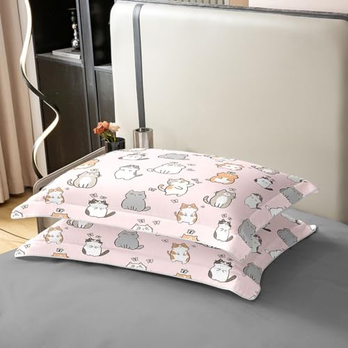 Erosebridal Cartoon Cat 100% Cotton Duvet Cover Full,Kawaii Cat Butterfly Bedding Set for Girls Kids Teens,Cute Garfield Kitten Comforter Cover,Pet Animals Theme Quilt Cover 3 Pieces,Pink by Erosebridal - Used condition - Image 5