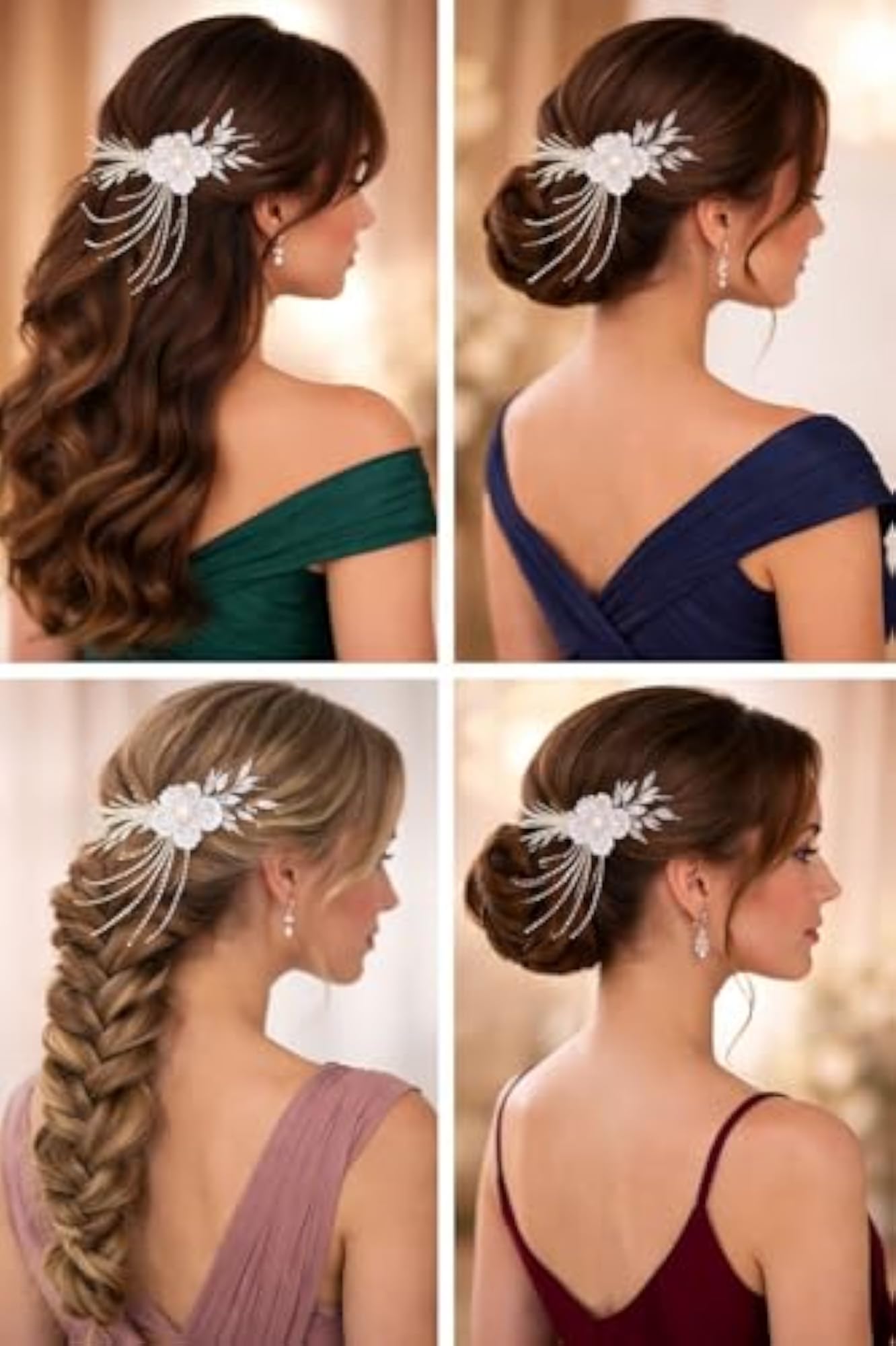 Bridal Floral Hairpiece with Pearl & Crystal Chains