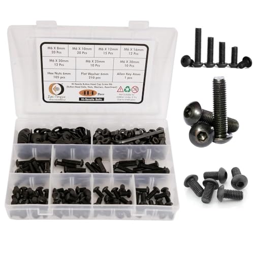 Image of High Tensile Button Head Bolts Dia M6 Assorted Lengths 8MM-30MM Pack of 414 Pcs with Plastic Box Assortment