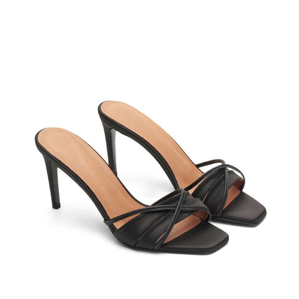 Sandali con Tacco da Donna Punta Aperta Quadrata Tacchi a Spillo Slip on Mules Scarpe da Sera da Festa Casual Tacchi da 3,9 Pollici