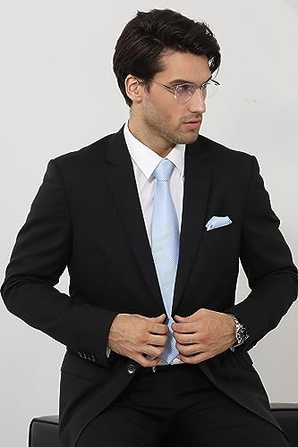 Image of HISDERN Mens Ties Set Stripe Plaid Ties for Men and Pocket Square Cufflinks Formal Silk Necktie Wedding Business