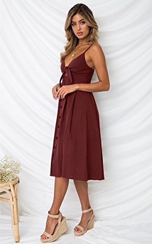 Image of ECOWISH Women 2026 Summer Dresses Tie Front V-Neck Spaghetti Strap Button Down A-Line Backless Swing Midi Dress