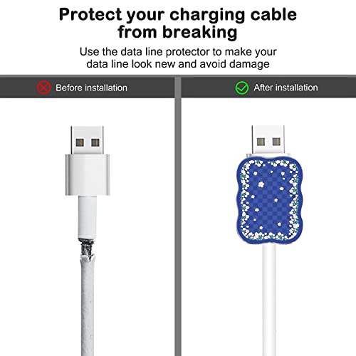 Image of Cute Flower Phone Charger Cable Protector for Samsung Android USB Charger Wave Shape,Colorful Checkered Pattern 4 PCS USB Cable Protectors,Phone Cord Protector for Women Girls,USB Charger Saver