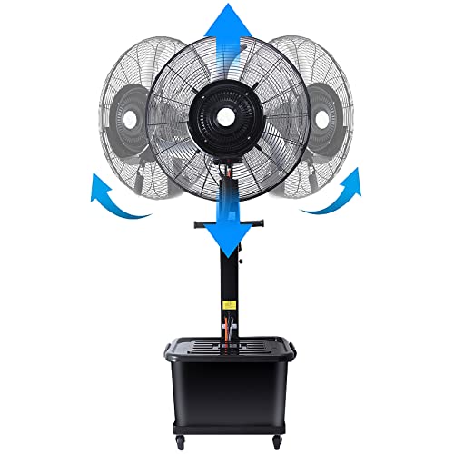 Ventilador oscilante de pedestal con nebulizador, 3 velocidades de enfriamiento, para exteriores con tanque de 11.5 galones, refresca tu taller, garaje, granero o espacio de trabajo (71 cm/2