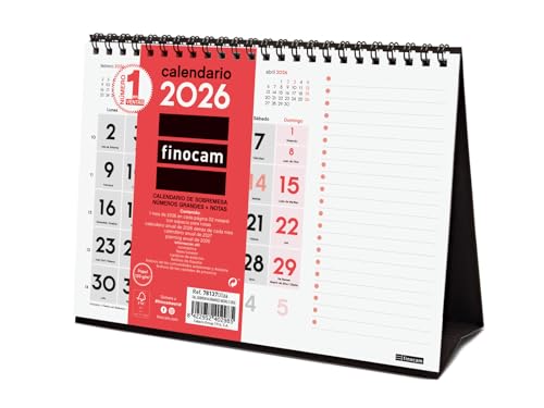 Finocam   Calendario de Sobremesa Números Grandes 2026 Mes Vista Enero   Diciembre (12 meses) | Calendario 2026 | Planificador mensual Neutro   Español