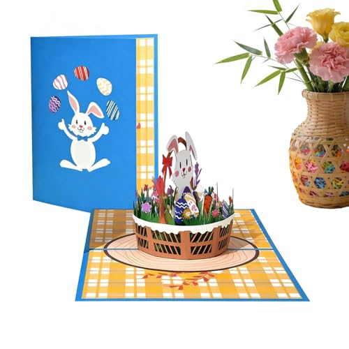 Tarjeta de cumpleaños 3D – 8.27 x 6.3 pulgadas pop-ups de papel de conejito de huevo de vacaciones, tarjeta de felicitación sincera de Pascua, artesanía de papel creativo, accesorio para amigos