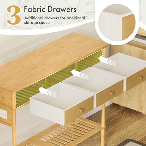 EZ2LIVE 38" Entryway Table Console Table with 3 Fabric Drawers, Small Entry Way Table with Power Outlets, Bamboo Narrow Sofa Table with Storage Shelves for Living Room, Hallway, Foyer, Entrance by EZ2LIVE - Image 7