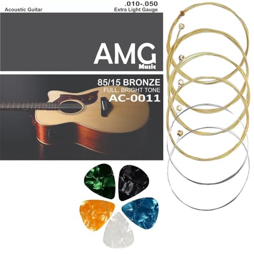 Image of IMAGINEA Acoustic Guitar String for Guitar | Set of 6 | Stainless Steel Strings with Hollow Ball End Guitar Accessories | Super Light Gauge Acoustic /Semi Acoustic Guitar Strings set
